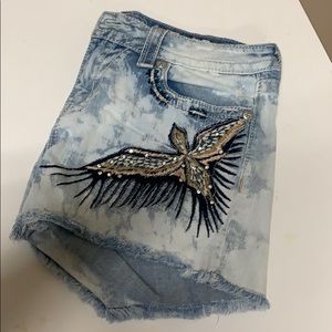 Light acid wash miss me shorts